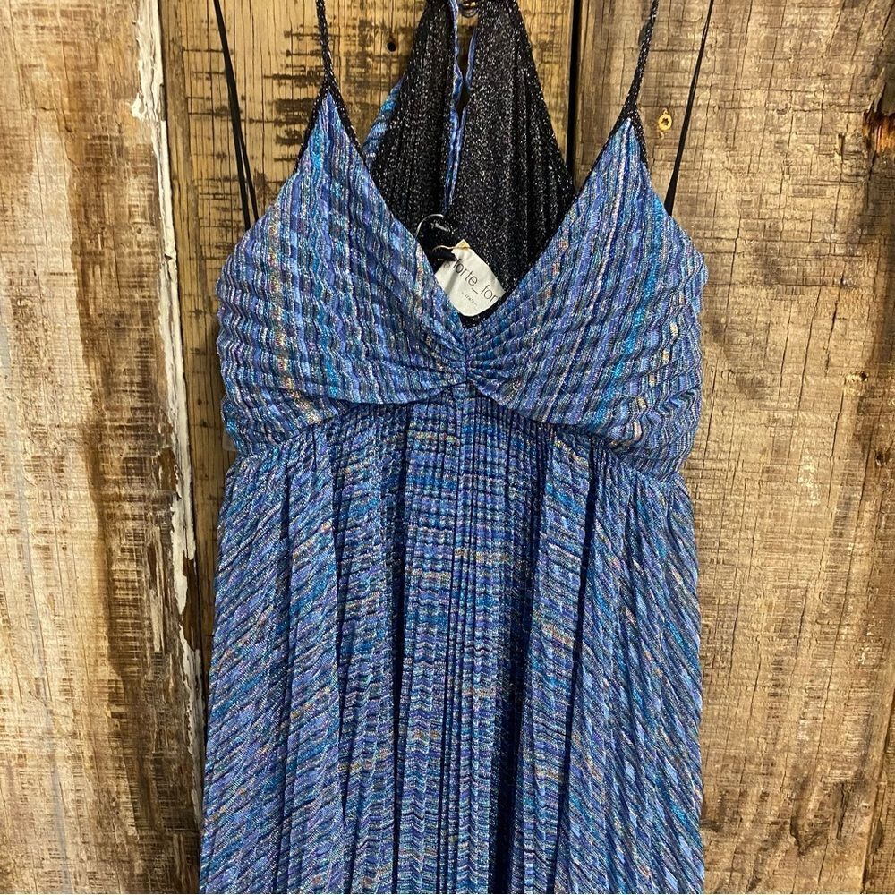 Forte Forte pleated empire-line dress Blue Maxi metallic Italy NWT $960 0 - Picture 15 of 15
